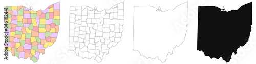 Obraz na płótnie Ohio administrative map, Ohio outline and counties state map set - illustration
