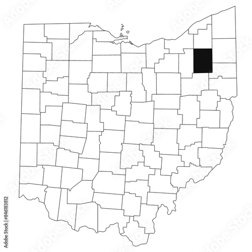 Map of portage County in Ohio state on white background. single County map highlighted by black colour on Ohio map. UNITED STATES, US