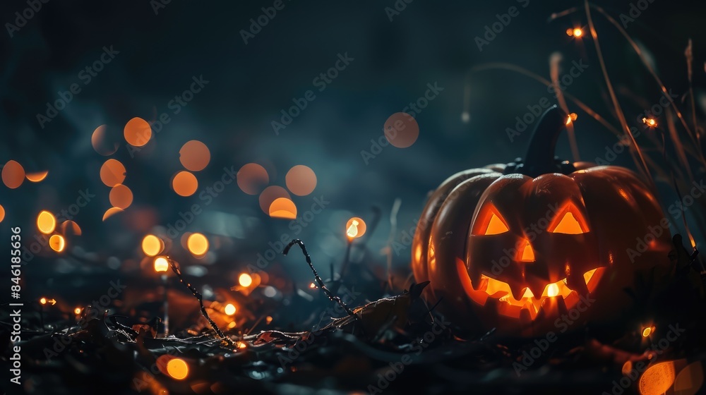 Defocused Halloween lights creating a warm and festive bokeh pattern against a dark background with subtle pumpkin shapes. Defocused Halloween lights creating a warm and festive bokeh pattern against a dark background with subtle pumpkin shapes.