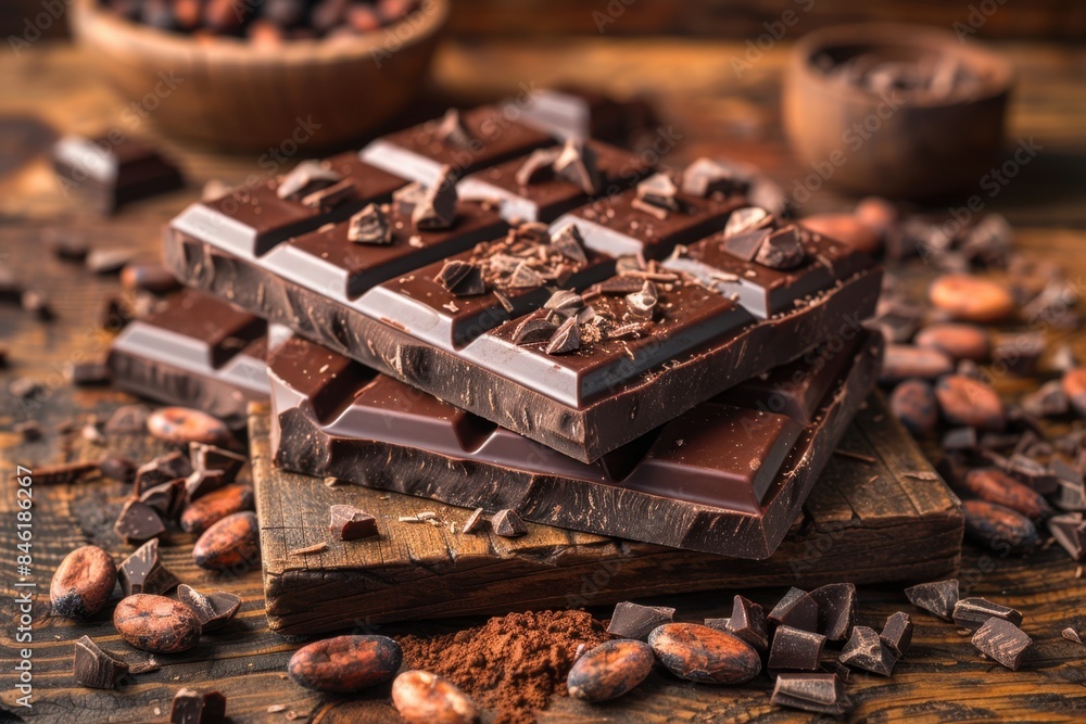Luxurious Dark Chocolate Bar with Cocoa Beans and Nibs Luxurious Dark Chocolate Bar with Cocoa Beans and Nibs
