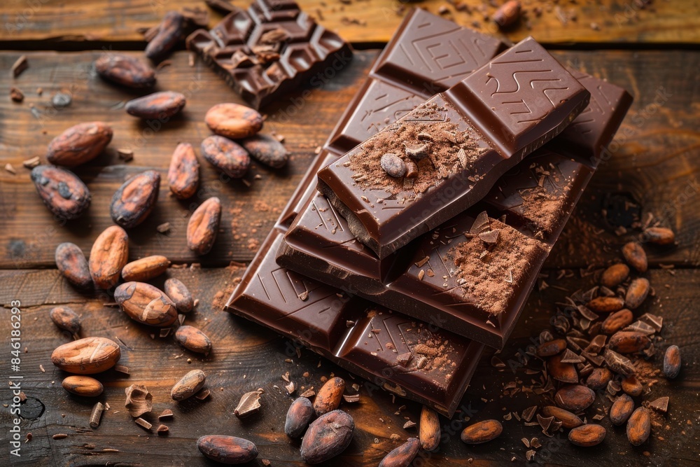 Luxurious Dark Chocolate Bar with Cocoa Beans and Nibs Luxurious Dark Chocolate Bar with Cocoa Beans and Nibs