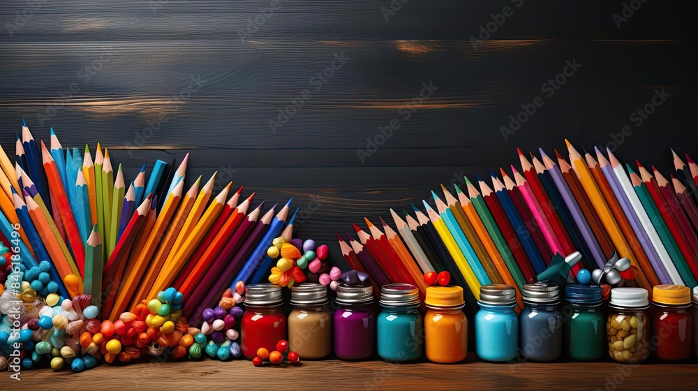 Fototapeta premium back to school background with school equipment concept for banner or poster
