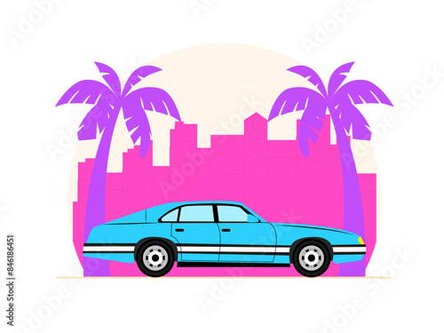 Classic car. 80's vector illustration
