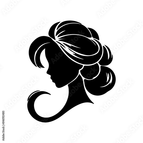 Female face vector silhouette art set, logo style,