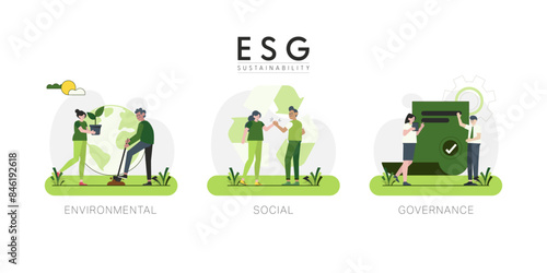 Save the Earth. ESG concept. Cartoon Charactors with Sustainable ecology and environment conservation concept design. Vector illustration.