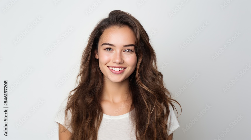 Portrait of a beautiful young woman smiling and looking at camera Portrait of a beautiful young woman smiling and looking at camera