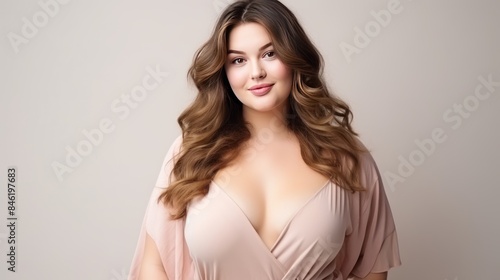 Wallpaper Mural Portrait of Young plus size girl smiling happy standing  on white background. Torontodigital.ca