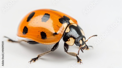 Close-up of a Vibrant Orange and Black Ladybug with Detailed Patterns on White Background © Mark