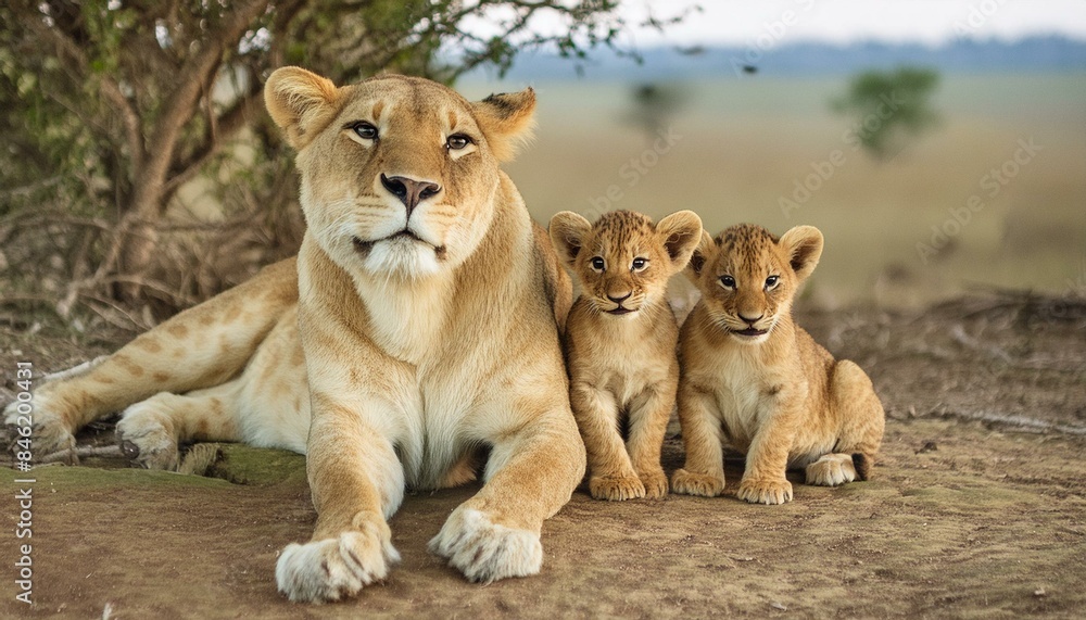 A lioness and her cubs, one of the cDry zoomed out shot from afar, National Geographic photo A lioness and her cubs, one of the cDry zoomed out shot from afar, National Geographic photo