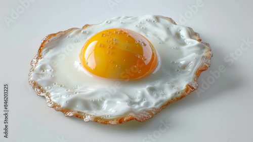 Digital art of a fried egg shape in virtual reality on white background. AI generative. photo