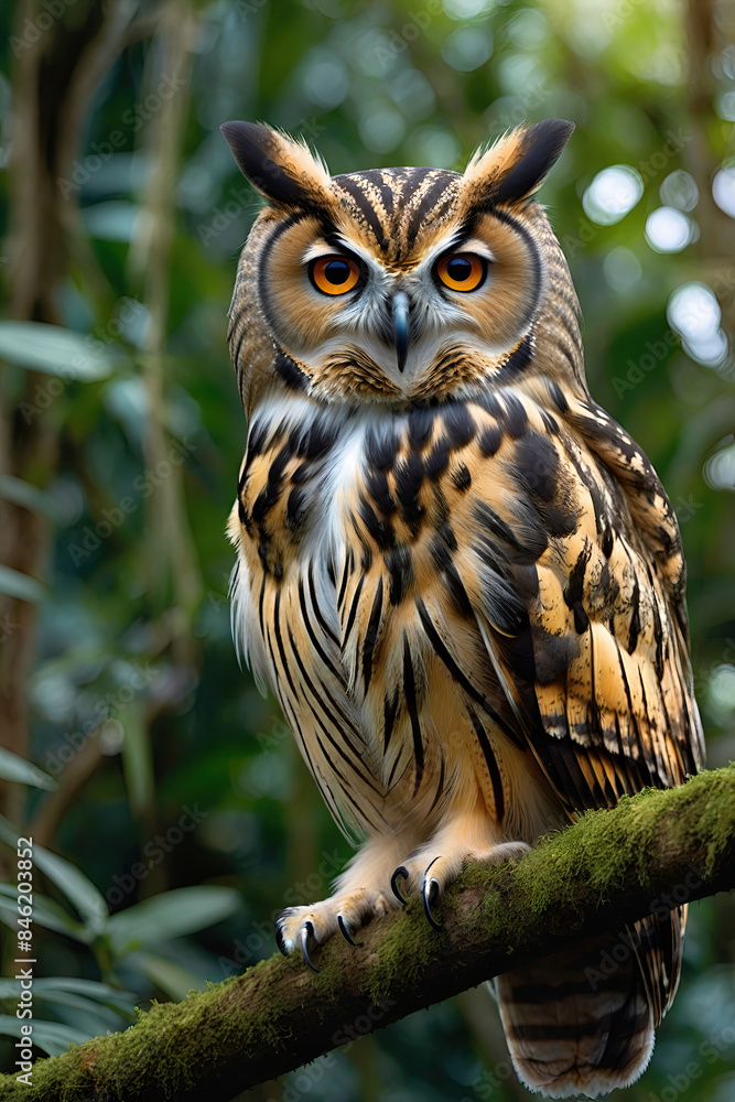 owl perched in the forest trees owl perched in the forest trees