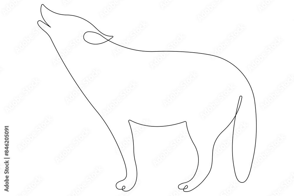 Obraz premium Continuous one line drawing of wolf animals concept single line outline vector design