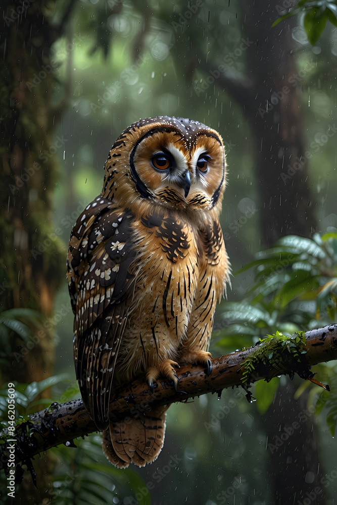 owl perched in the forest trees owl perched in the forest trees