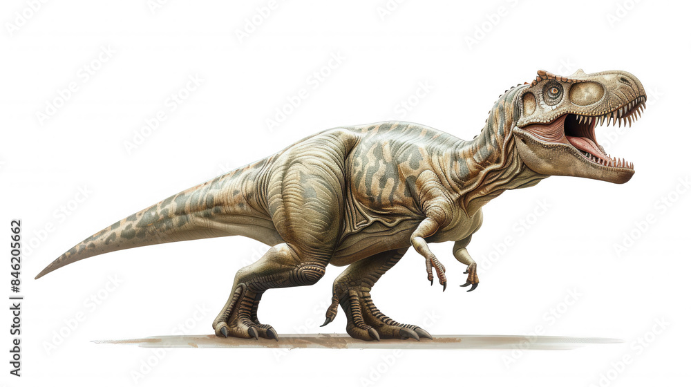 Detailed Realistic Photo of a Tyrannosaurus Rex with Open Mouth and Bared Teeth on Rocky Ground Against Dark Cloudy Sky, Showing Brown and Tan Scales, Long Tail, and Awe-Inspiring Presence Detailed Realistic Photo of a Tyrannosaurus Rex with Open Mouth and Bared Teeth on Rocky Ground Against Dark Cloudy Sky, Showing Brown and Tan Scales, Long Tail, and Awe-Inspiring Presence