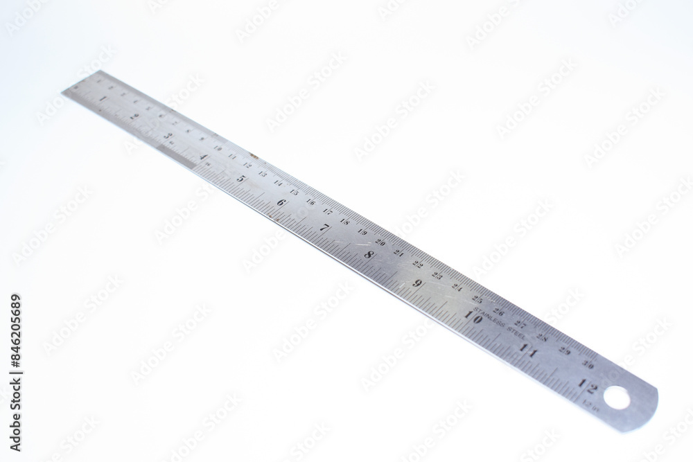 metal ruler isolated on white background, object for education metal ruler isolated on white background, object for education