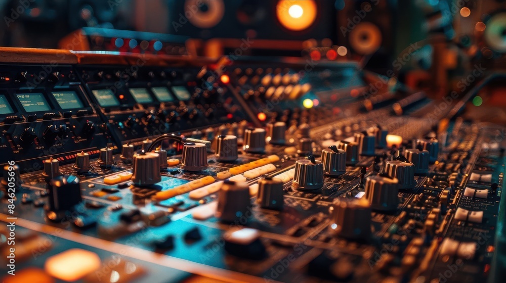 Fototapeta premium Detailed Sound Engineering Equipment in a Professional Music Studio