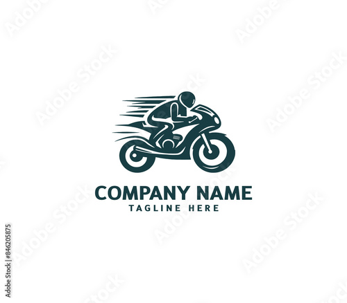 Motorcycle logo vector design. Motorcycle logo concept. Speed bike racer on the sport motorcycle.