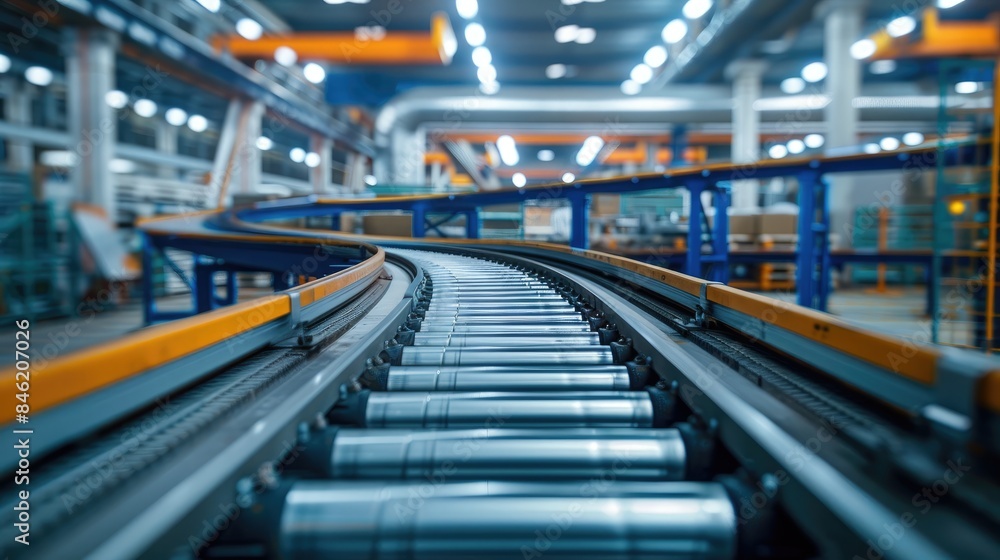 Modern Automated Conveyor System in a High-Tech Industrial Manufacturing Facility Modern Automated Conveyor System in a High-Tech Industrial Manufacturing Facility