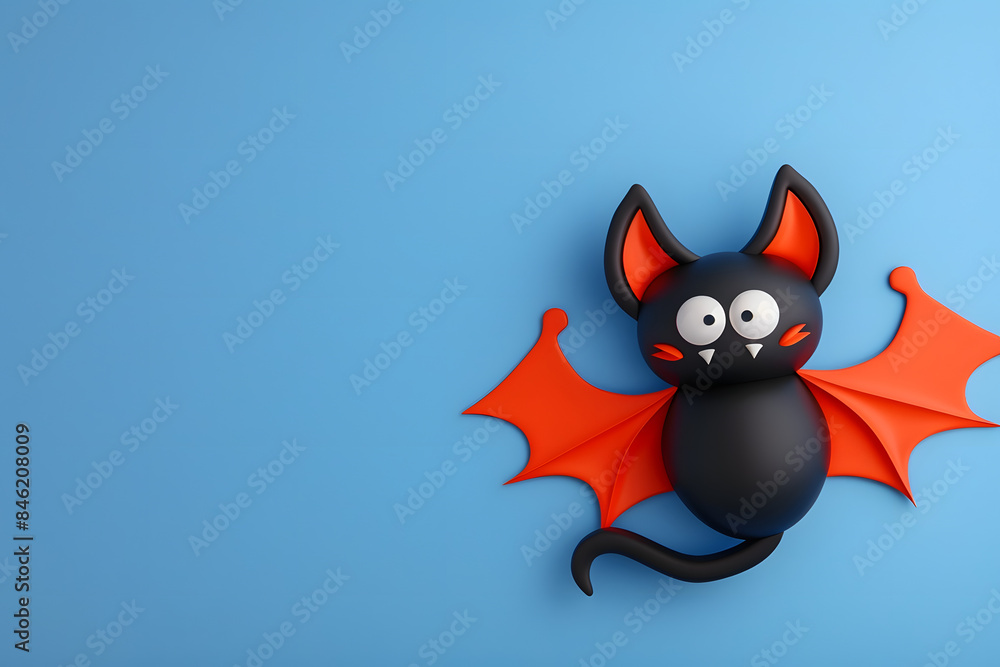 Cute 3d cartoon halloween bat on background with empty space for text.