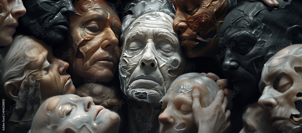 Groupe de personnes âgées mortes, visages squelettiques Groupe de personnes âgées mortes, visages squelettiques