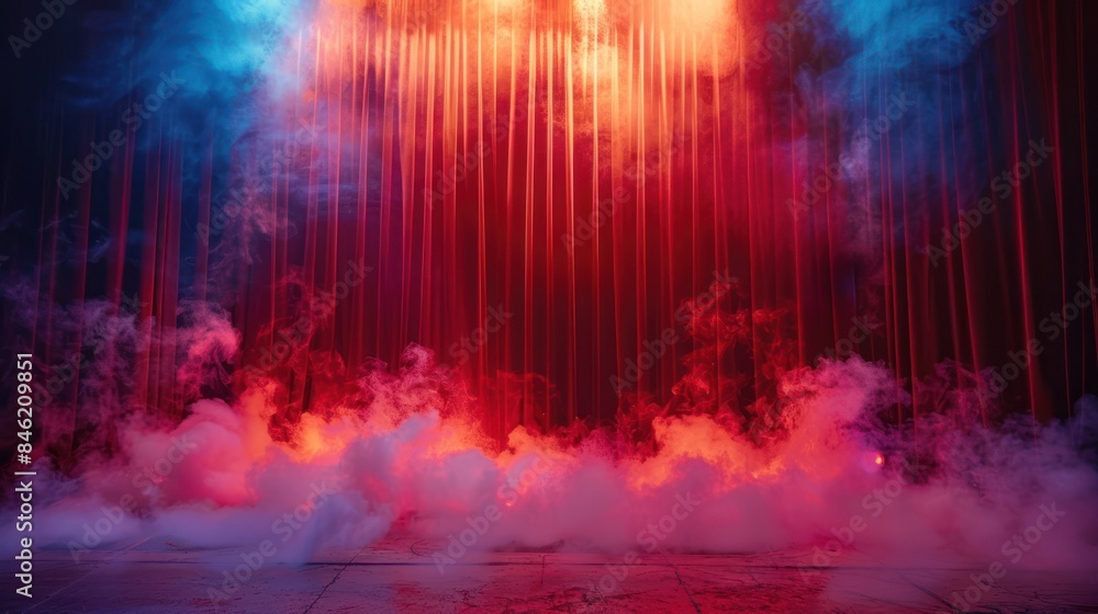 Spotlight on Stage: Theatrical Background with Red Curtain, Fog, and Illuminated Opera Performance for Entertainment Show
