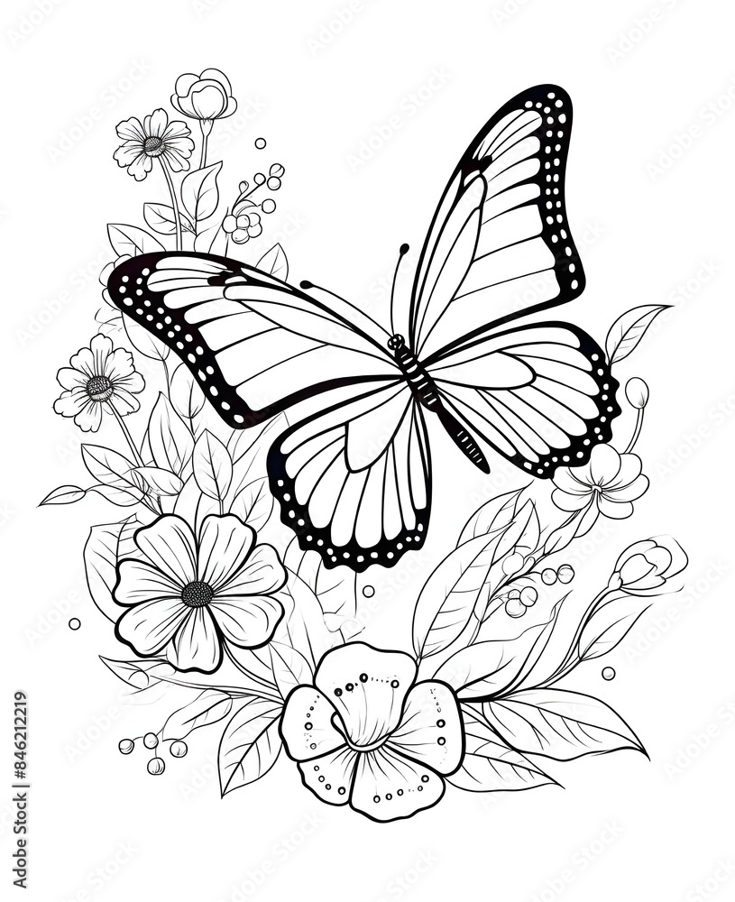 Floral summer background. Black and white seamless pattern. Blooming flowers, butterflies, dragonfly. Roses, peonies, hydrangea. Vintage Template for paper, wallpapers, textiles. Vector illustration. Floral summer background. Black and white seamless pattern. Blooming flowers, butterflies, dragonfly. Roses, peonies, hydrangea. Vintage Template for paper, wallpapers, textiles. Vector illustration.