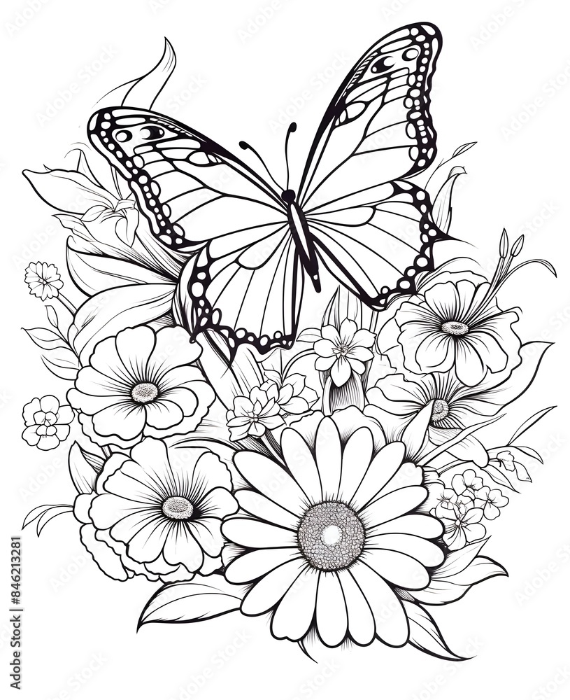 Floral summer background. Black and white seamless pattern. Blooming flowers, butterflies, dragonfly. Roses, peonies, hydrangea. Vintage Template for paper, wallpapers, textiles. Vector illustration. Floral summer background. Black and white seamless pattern. Blooming flowers, butterflies, dragonfly. Roses, peonies, hydrangea. Vintage Template for paper, wallpapers, textiles. Vector illustration.