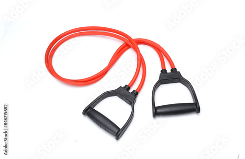 black red Double Toning Tube Exercise & Stretching Resistance Band isolated on white background