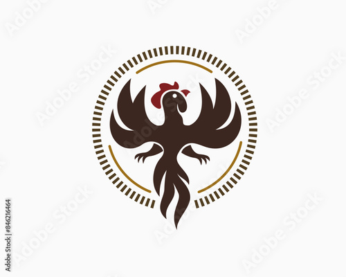 flying rooster in circle line logo design template illustration inspiration