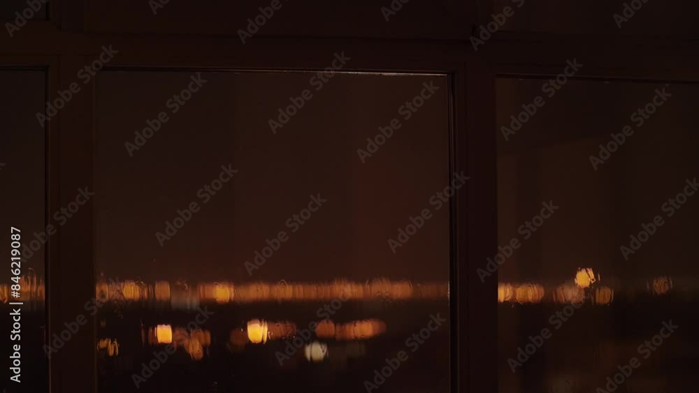 Slow Motion Lightning and Rain Through Window at Night Slow Motion Lightning and Rain Through Window at Night