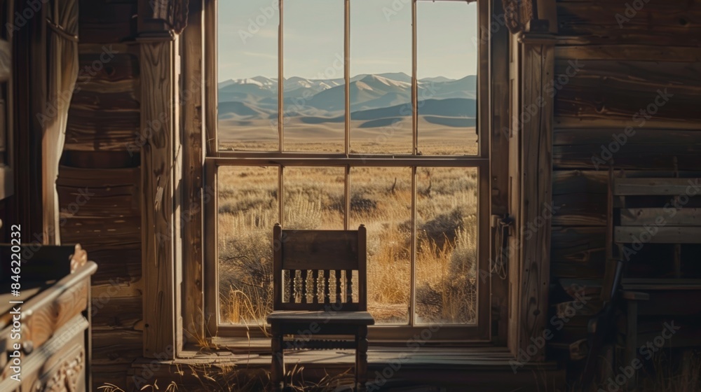 Obraz premium The sound of a distant harmonica drifts through the open window a reminder that this recreation captures not only the physical setting but also the spirit and culture of the Old West.