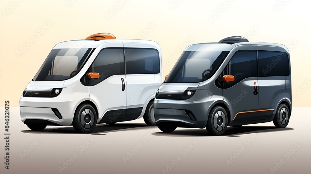 Two cartoon-style electric vehicles side by side. Two cartoon-style electric vehicles side by side.