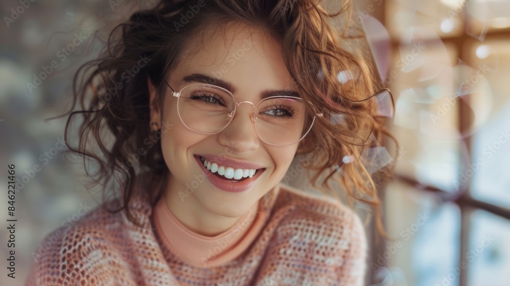 pretty smiling woman in transparent glasses generative ai pretty smiling woman in transparent glasses generative ai