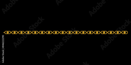 Drawing Style Of Stunning Gold Chain Isolated On Black Background, Realistic Horizontal Jewelry Vector Illustration. 