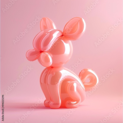 playful pink balloon cat sculpture against pastel background photo