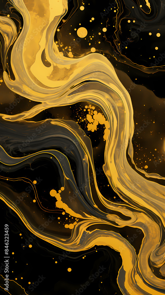 Abstract background of yellow and black liquid paint swirls Abstract background of yellow and black liquid paint swirls