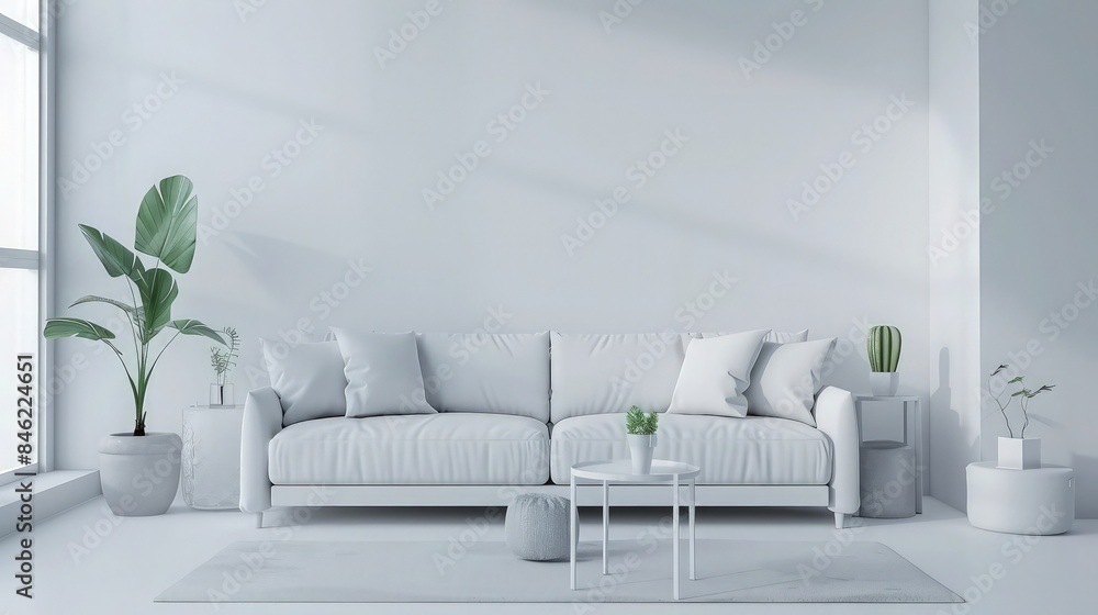 Animation minimal interior of the living room with a white base tone. 3D illustration render. Animation minimal interior of the living room with a white base tone. 3D illustration render.