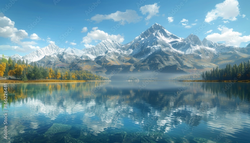 Mountain Lake Reflection, A serene mountain lake reflecting the surrounding peaks in its perfectly clear waters Mountain Lake Reflection, A serene mountain lake reflecting the surrounding peaks in its perfectly clear waters