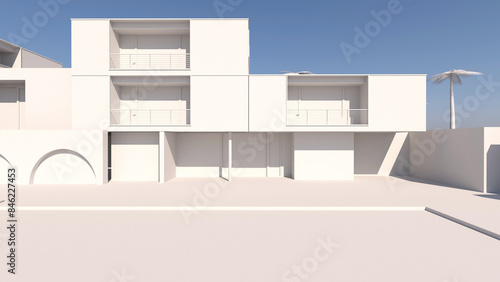 House building with sky background.3D rendering ,3D illustration	
