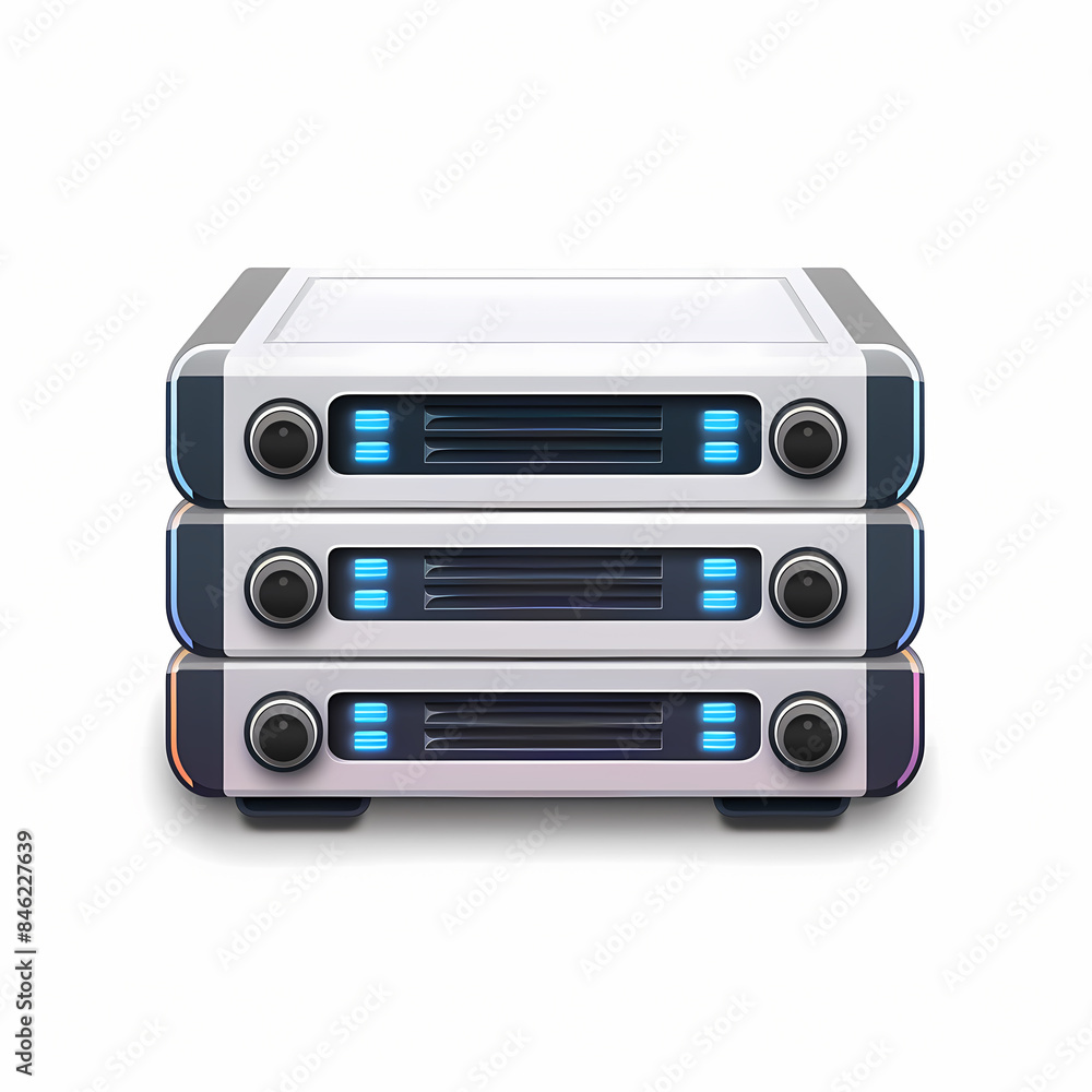 A stack of modern server units with illuminated blue lights, showcasing advanced technology and sleek design. A stack of modern server units with illuminated blue lights, showcasing advanced technology and sleek design.