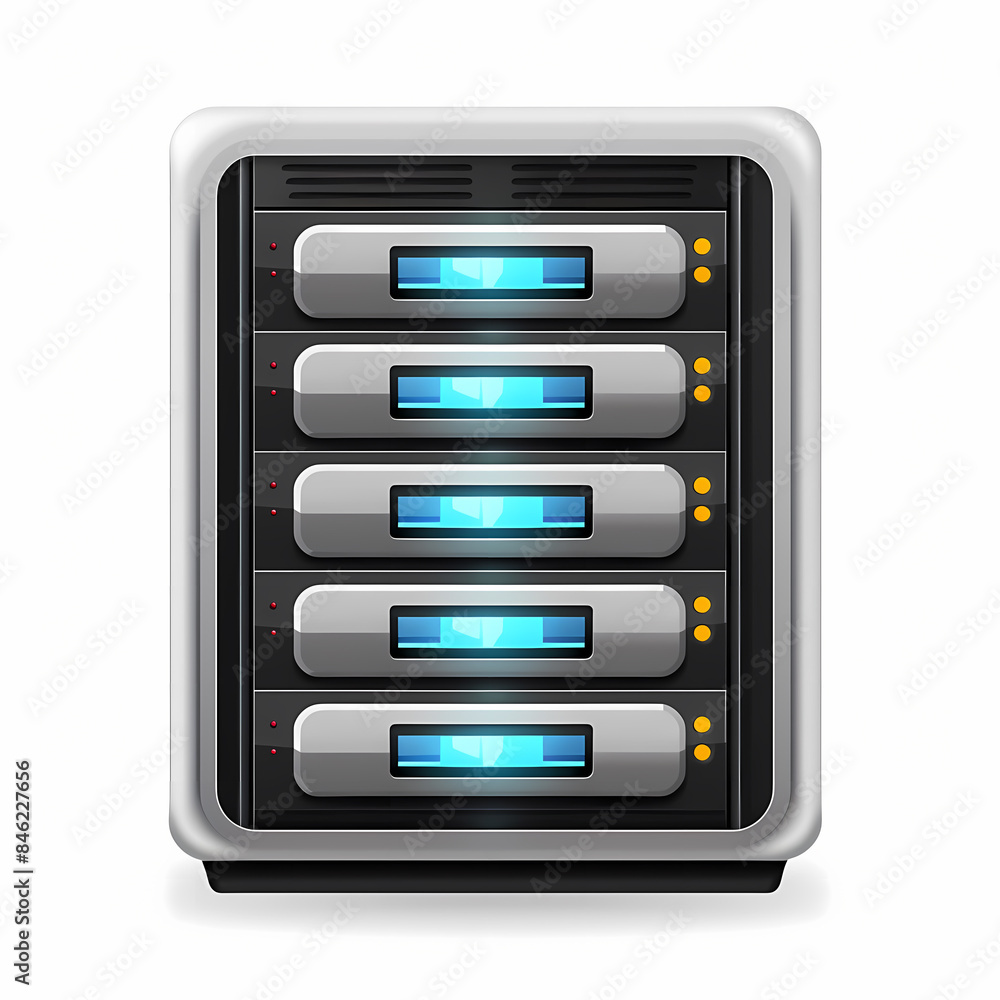 High-tech server rack with blue lights glowing, representing data storage and technology infrastructure. High-tech server rack with blue lights glowing, representing data storage and technology infrastructure.