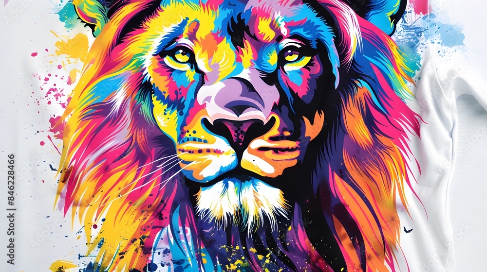 creative colorful lion king head on pop art style with soft mane and color background creative colorful lion king head on pop art style with soft mane and color background