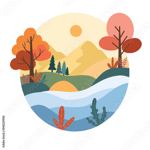 Landscape illustration in natural color pallette