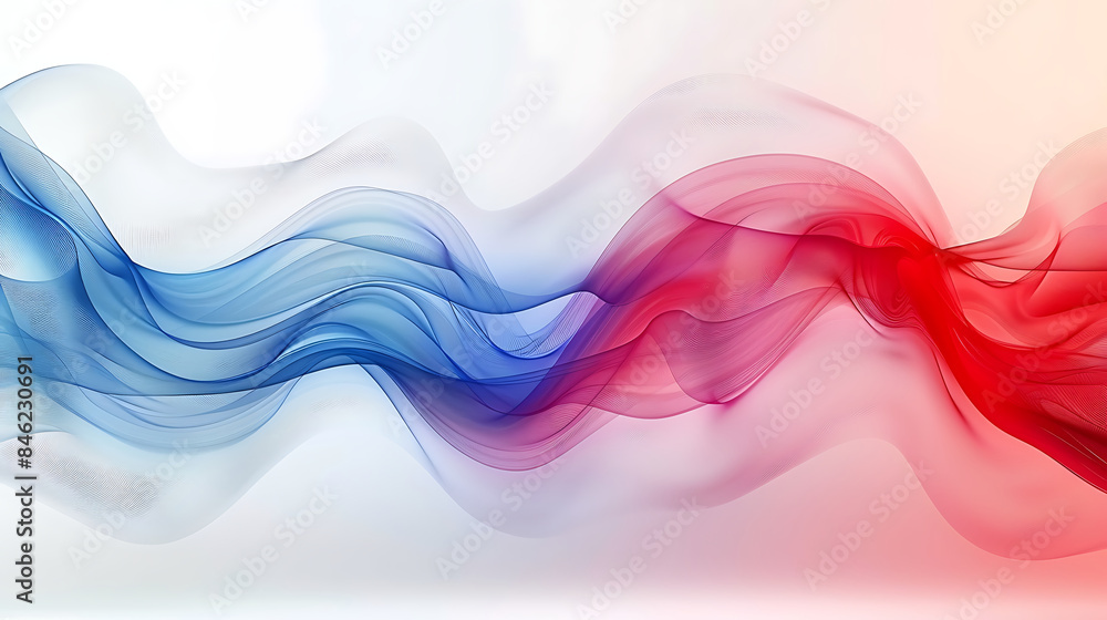 Abstract red and blue swirling waves on white background.. Abstract red and blue swirling waves on white background..