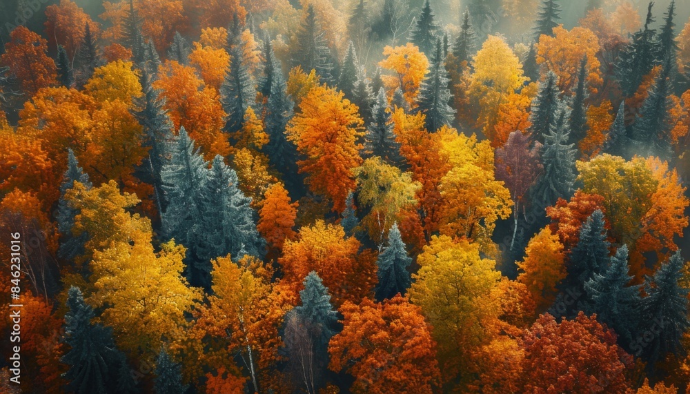 canopy of trees in an autumn forest, showcasing the breathtaking beauty of the season from a bird's-eye perspective canopy of trees in an autumn forest, showcasing the breathtaking beauty of the season from a bird's-eye perspective