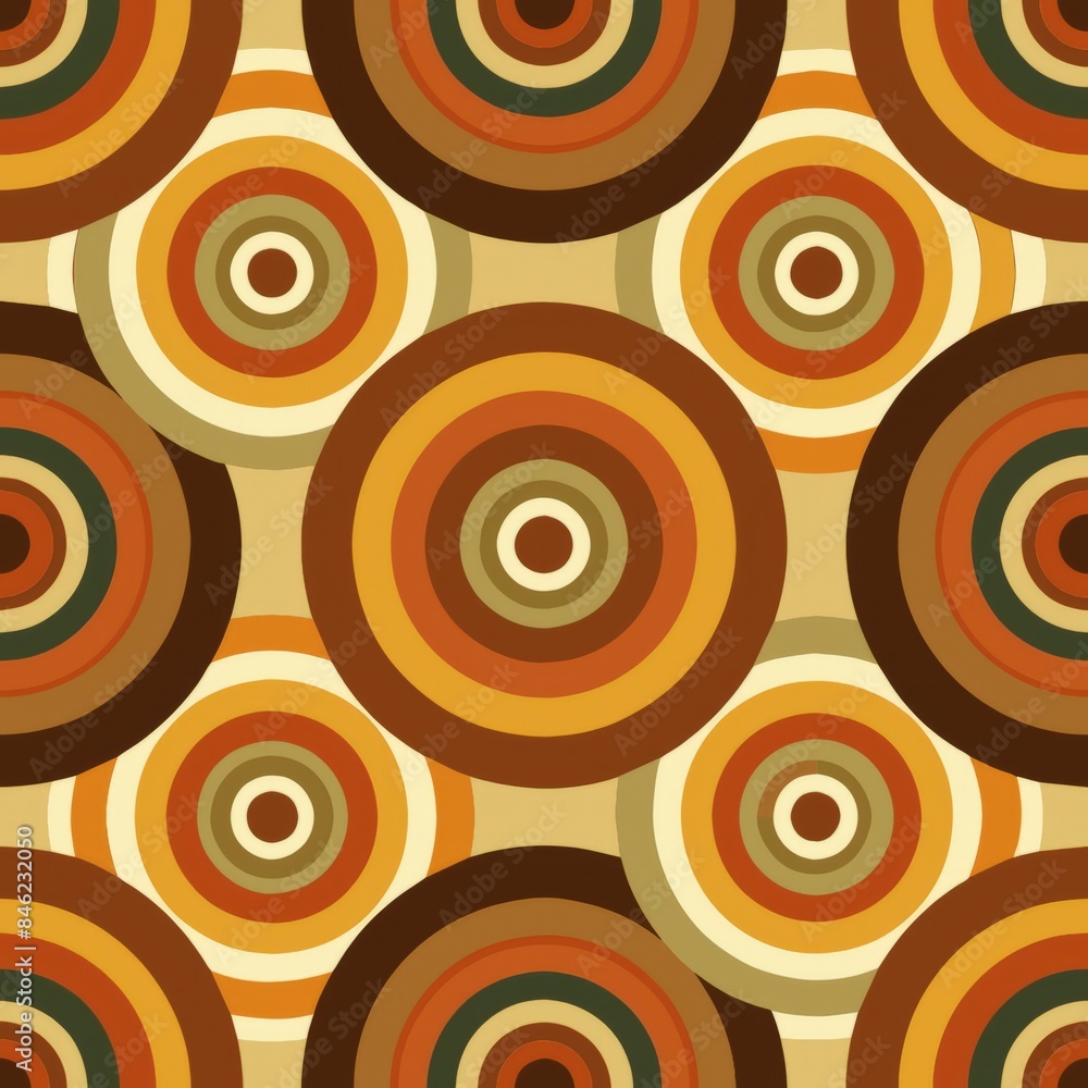 Seamless pattern of halftone retro concentric circles in earth tones, Generative AI Seamless pattern of halftone retro concentric circles in earth tones, Generative AI
