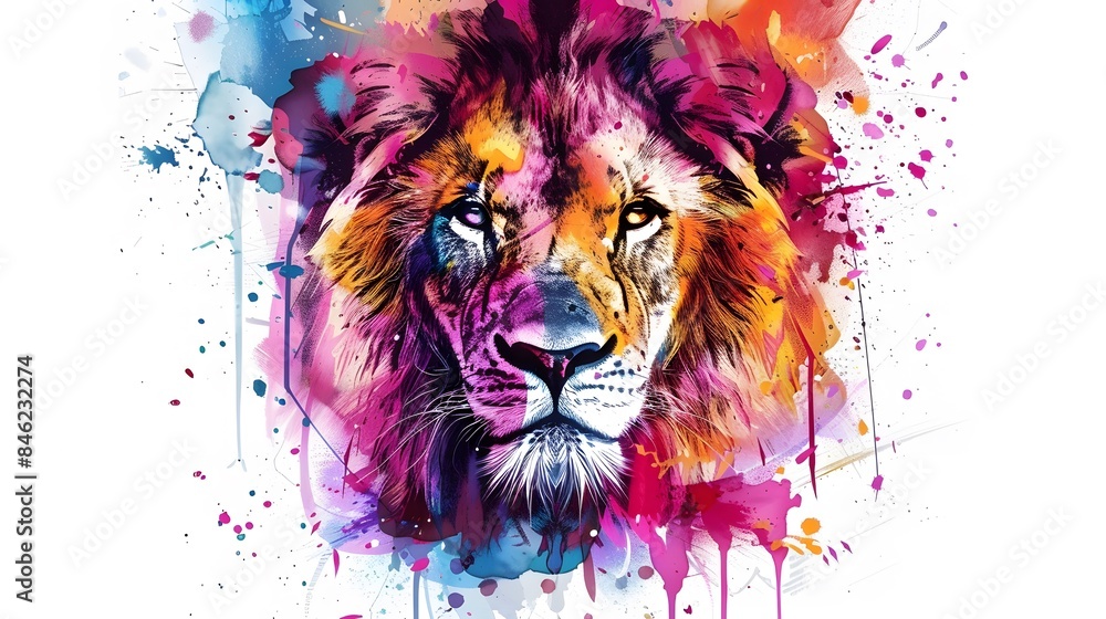 creative colorful lion king head on pop art style with soft mane and color background creative colorful lion king head on pop art style with soft mane and color background