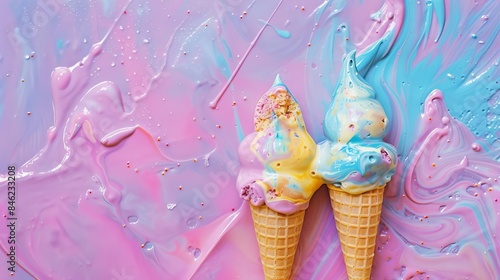 Dualcolored melting ice cream, photo