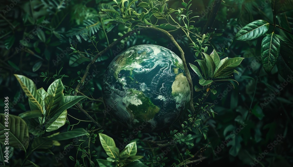 Earth with green leaves and branches, Earth with green leaves and branches,