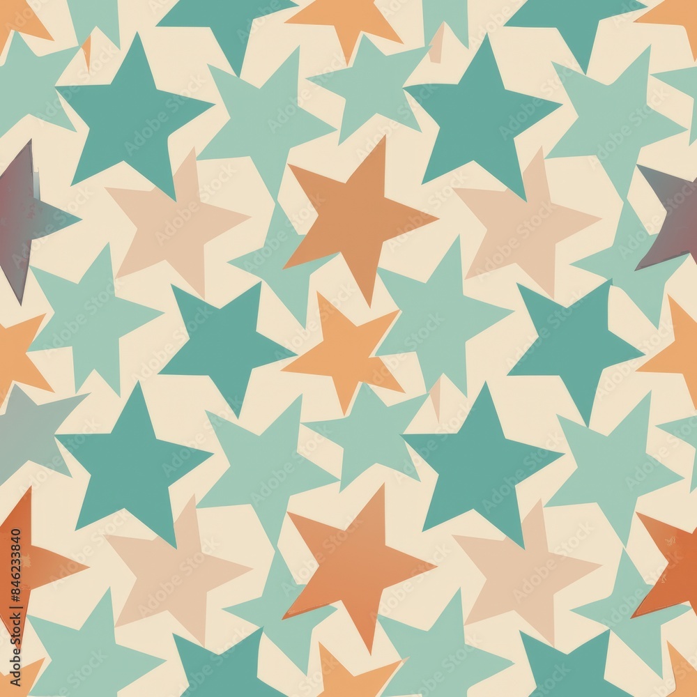 Seamless pattern of halftone retro stars in a faded pastel palette, Generative AI Seamless pattern of halftone retro stars in a faded pastel palette, Generative AI